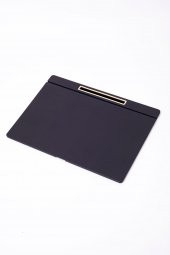 Deri Kapaklı Masa Sümeni Siyah Gold Detaylı 50x35cm - 1