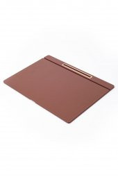 Deri Kapaklı Masa Sümeni Taba Gold Detaylı 50x35cm - 1