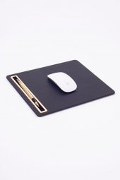 Deri Mousepad Düz Siyah Gold Detaylı - 2