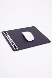 Deri Mousepad Düz Siyah Krom Detaylı - 3