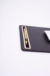 Deri Mousepad Düz Siyah Gold Detaylı - 3