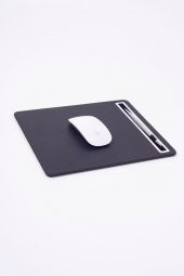 Deri Mousepad Düz Siyah Krom Detaylı - 4