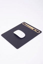 Deri Mousepad Düz Siyah Gold Detaylı - 4