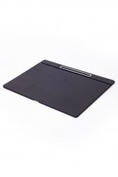 Deri Kapaklı Masa Sümeni Düz Siyah Krom Detaylı 50x35cm - 1