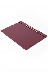 Deri Kapaklı Masa Sümeni Bordo Gold Detaylı 50x35cm - 1