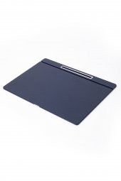 Deri Kapaklı Masa Sümeni Lacivet Krom Detaylı 50x35cm - 1