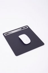 Deri Mousepad Düz Siyah Krom Detaylı - 2