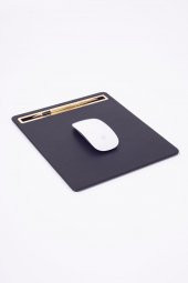 Deri Mousepad Düz Siyah Gold Detaylı - 1