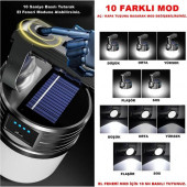300W 10 Modlu Güneş Enerjili Solar Aydınlatma Kamp Çadır Lambası Şarjlı El Feneri D16 - 3