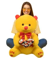 Emoji Temalı Kalpli  Fiyonklu Sarı Ayıcık 70-80 cm -  100 Yerli - 1