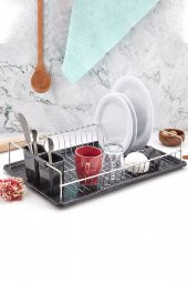 Tek Katlı Paslanmaz Metal Bulaşıklık Tabaklık | Bulaşıklık Tabak Sepeti Siyah - Krom - 1