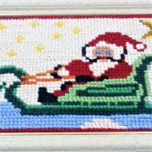 Ahşap Çerçeveli Noel Baba Tablosu - El İşi Dokuma Noel Baba Temiz Tablo - 2