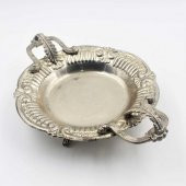 Eskilerden Alman Gümüşü Çiçek Kabartmalı Metal Tabak - Şekerlik - yuvarlak Meyvelik thumbnail 1