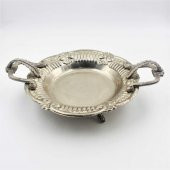 Eskilerden Alman Gümüşü Çiçek Kabartmalı Metal Tabak - Şekerlik - yuvarlak Meyvelik thumbnail 2