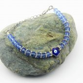 Çiçek Şeklinde Nazar Boncuklu Açık Mavi Lila Cam SIFIR Bileklik - Hediye Paketinde Gönderilecektir - 1