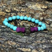 MOR LAV Taşlı 8 mm Erkek Bileklik Turkuaz Taşlı Kuru Kafalı SIFIR Bileklik HEDİYE PAKETİNDE - 2