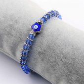 Çiçek Şeklinde Nazar Boncuklu Açık Mavi Lila Cam SIFIR Bileklik - Hediye Paketinde Gönderilecektir - 3