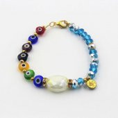 Karışık Renkli Cam Nazar Boncuklu Foyalı Mavi Cam SIFIR Bileklik - Hediye Paketinde Gönderilecektir - 2