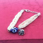 CAM Nazar Boncuklu Gümüş Kaplama FİL Uçlu - Örgü Dantel Bileklik - Nazarlık - 1