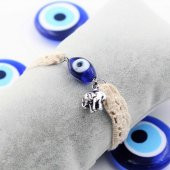 CAM Nazar Boncuklu Gümüş Kaplama FİL Uçlu - Örgü Dantel Bileklik - Nazarlık - 2