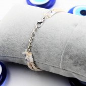 CAM Nazar Boncuklu Gümüş Kaplama FİL Uçlu - Örgü Dantel Bileklik - Nazarlık - 3