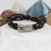 SİYAH - Kahve DERİ Bileklik El Örgüsü Erkek Bileklik Erkek Bilekliği - 1