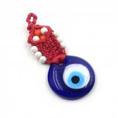 El Yapımı Kırmızı Makrome Cam Nazar Boncuğu - Duvar Süsü Nazarlık - Eskilerden Makrome thumbnail 1