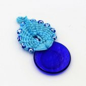 El İşi Mavi Makrome Turkuaz Kapı - Duvar Süsü Nazarlık - Duvara Asmalı Nazar Boncuğu - No 2 thumbnail 2