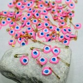 sk - 100 Adet- Pembe Renkli Nazar Boncuklu Çengelli İğne  Baby Shower - Kına - Nihah Malzemesi thumbnail 1