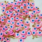 sk - 100 Adet- Pembe Renkli Nazar Boncuklu Çengelli İğne  Baby Shower - Kına - Nihah Malzemesi thumbnail 2