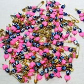 sk- 100 Adet - Pembe Kalp Nazar Boncuklu Çengelli İğne - Baby Shower - Kına - Nihah Şekeri Malzemesi thumbnail 2