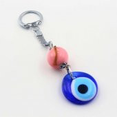 Pembe Toplu Nazar Boncuklu Cam SIFIR Anahtarlık  Hediye Paketinde Gönderilecektir thumbnail 1