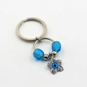 Papatya Çiçek Turkuaz Cam Nazar Boncuklu SIFIR Metal Anahtarlık  Hediye Paketinde Gönderilecektir thumbnail 1