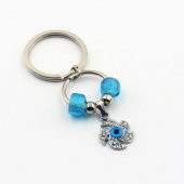 Rüzgar Gülü Turkuaz Cam Nazar Boncuklu SIFIR Metal Anahtarlık  Hediye Paketinde Gönderilecektir thumbnail 1