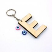 E Harfi Nazar Boncuklu Ahşap Anahtarlık - Baş Harf Anahtarlık - Kişiye Özel Anahtarlık thumbnail 1