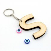 sk - S Harfi Nazar Boncuklu Ahşap Anahtarlık - Baş Harf Anahtarlık - Kişiye Özel Anahtarlık thumbnail 1