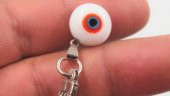Sanat Taciri  Eskilerden Mini Yuvarlak Cam Anahtarlık  Boncuk Anahtarlık  Beyaz Nazarlık - 2