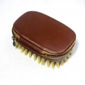 Eski Deri Kaplı Elbise Fırçası - Manikür Pedikür Çantası - Eski Seyahat Çantası - 1