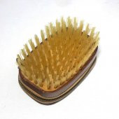 Eski Deri Kaplı Elbise Fırçası - Manikür Pedikür Çantası - Eski Seyahat Çantası - 2