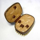 Eski Deri Kaplı Elbise Fırçası - Manikür Pedikür Çantası - Eski Seyahat Çantası - 3