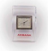 Sanat Taciri - Akbank Masa Saati - Çalışıyor - Dolgulu Cam Masa Süsü - Quartz Saat - 1