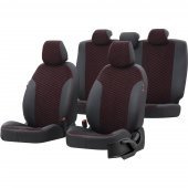 Otom Ford Transit Custom 2012-Sonrası 5+1 (6 Kişi) Özel Üretim Koltuk Kılıfı Tokyo Design Tay Tüyü Siyah - Kırmızı - 1