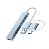 Coofbe 5in1 ype-C + USB Girişli Çevirici Çoğaltıcı Hub USB 3.0 Hızlı Veri Aktarım Tak Çalıştır - 1