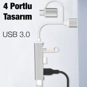 Coofbe Type-C + USB Girişli 4in1 Çevirici Adaptör, 3x USB 3.0 Çevirici HUB Tak Çalıştır Adaptör - 2