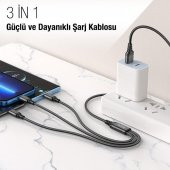 Coofbe 3in1 1 Metre USB To Type-C, iPhone Lightning,  Micro USB Şarj ve Data Kablosu, 2A Halat Kablo - 2