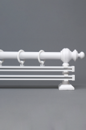 Beyaz Çift Raylı Ahşap Rustik Perde Askısı - 225 CM - 1