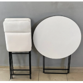 Masa Sandalye Katlanır Bistro Takımı 60cm Beyaz Masa Beyaz Suni Deri Sandalye - 1