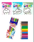 İnce Boyama Kitabı Seti 3 Kitap + 12 Renk Kuru Boya (Taşıtlar - Varlıklar - Hayvanlar) - 1