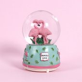 Sevimli Flamingolar Işıklı Müzikli Kar Küresi / Yeşil 80sz - 1