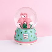 Sevimli Flamingolar Işıklı Müzikli Kar Küresi / Yeşil 80sz - 3
